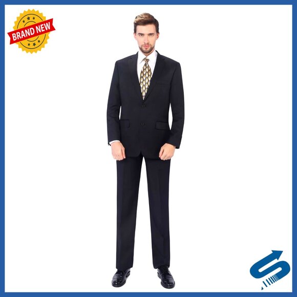 Classic Fit 2-Piece Suit Blazer Trousers Polyester Formal Wear